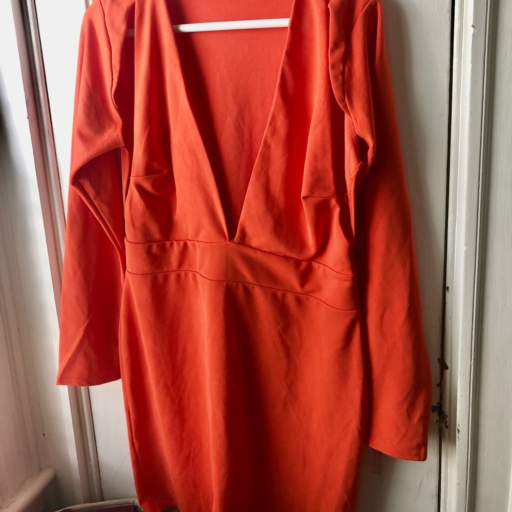 PLT Bright Orange Plunge Cut Out Bodycon Dress